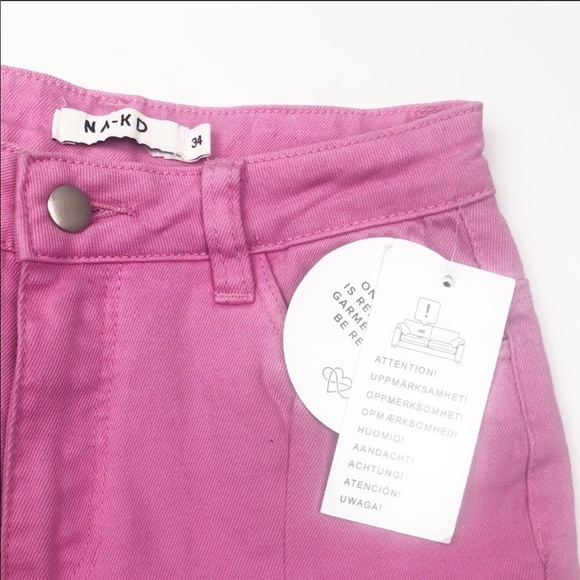 NWT NA-KD Pink High Waist Skinny Front Slit Jeans - Picture 6 of 6